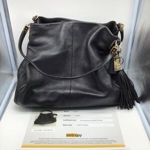 COACH black leather three compartment shoulder bag